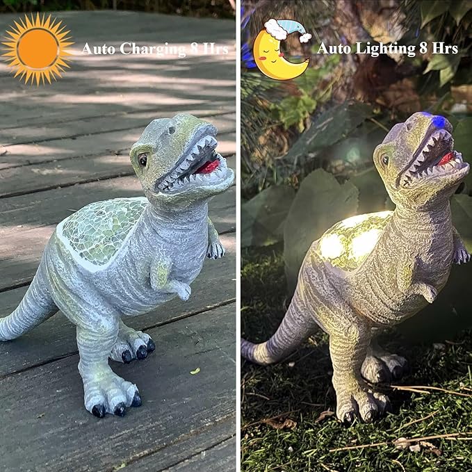 Outdoor Solar Statue Garden Decor, Dinosaur Garden Statues Outdoor Patio Lawn, Balcony Decoration, Solar Garden Outdoor Dinosaur Statues with LED Lights, Unique Gifts for Women
