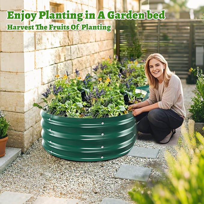 Oval Galvanized Planter Box, Metal Raised Garden Bed - 0.8MM Thick- Ideal for Outdoor Gardening and Planting of Vegetables Flowers Fruits Succulent Plants and Others (Dark Green, 5X2.7X1FT)