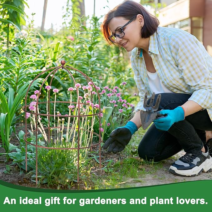 2 Pcs Jardin Bird Cage Plant Support 25" H Large Sturdy Grow-Through Flower Support Peony Cage Climbing Plant Support Trellis Sculptural Garden Decor for Perennial Flowers Vintage Gold