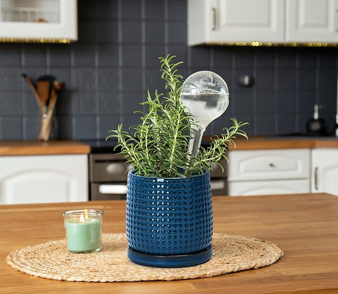 D'vine Dev 4 Inch Ceramic Beaded Stoneware Planter Pot - Flower Pot with Drainage Holes and Saucers for Indoor Succulent Plants or Flowers, Midnight Blue, 27-C-Z-3