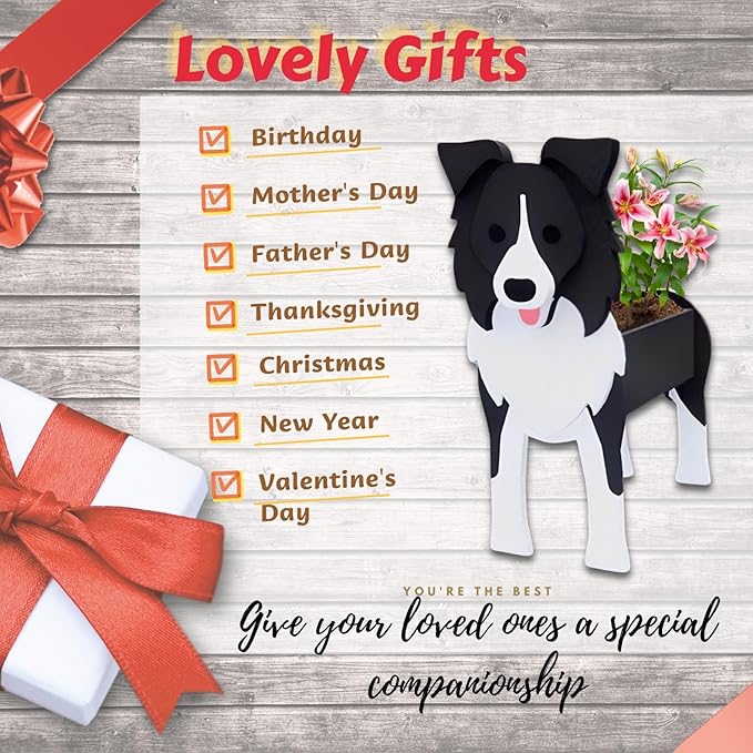 Border Collie Dog Planter Plant Pots,Cute Garden Dog Flower Planter,Dog Planters Birthday Gifts for Women,Office,Indoor/Outdoor Decor(9.45 * 5.94 * 13.39in)