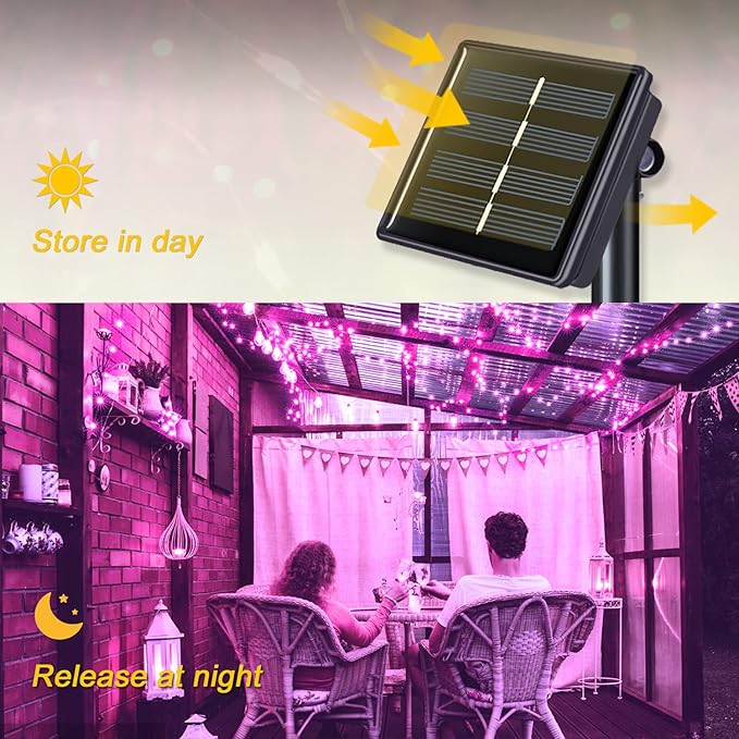 JMEXSUSS 2 Pack Solar Fairy Lights, 33ft 100 LED Pink Outdoor Waterproof, 8 Modes String Lights for Outside Garden Patio Party Decorations