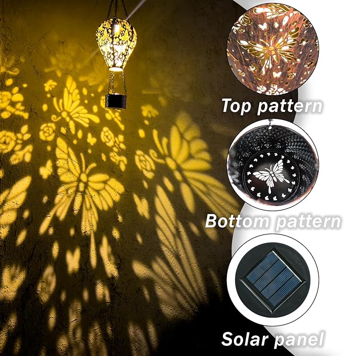 4-Pack Butterfly Decor Hot Air Balloon Solar Lantern – Outdoor Decorative Hanging Light for Garden Yard Patio Porch Lawn and Pathway – Unique Housewarming, Birthday Gift for Women Mom Grandma