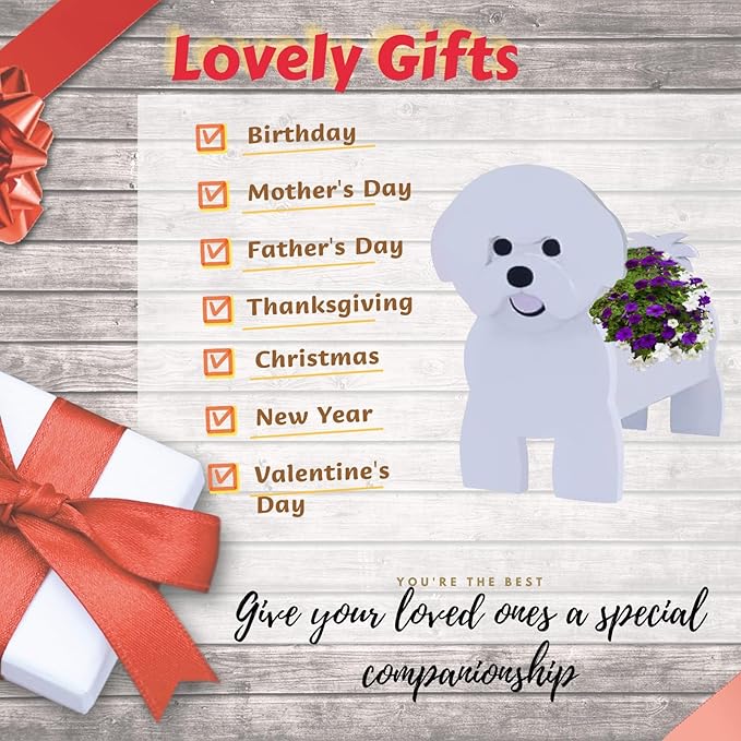 Bichon Frise Dog Planter Plant Pots,Cute Garden Dog Flower Planter,Dog Planters Birthday Gifts for Women,Office,Indoor/Outdoor Decor(9.45 * 8.27 * 13.39in)