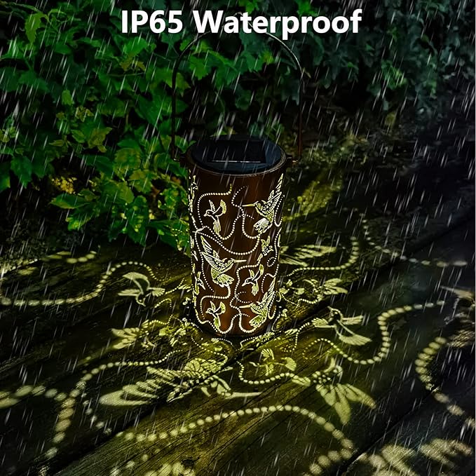 Solar Lanterns Outdoor Hanging Hummingbird Decor Lantern,Waterproof Hollow Out Metal Decorative Garden Light,Graceful Decoration for Patio,Yard,Landscape,Walkway,Festival