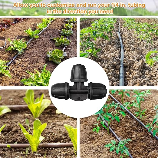 Upgraded 1/4" Drip Irrigation Tee Fittings:24 Pieces Leak Free Lock Barbed 3 Way Tee Connectors for 1/4 Inch Irrigation Tubing Quick Connect Parts for Garden Landscape System
