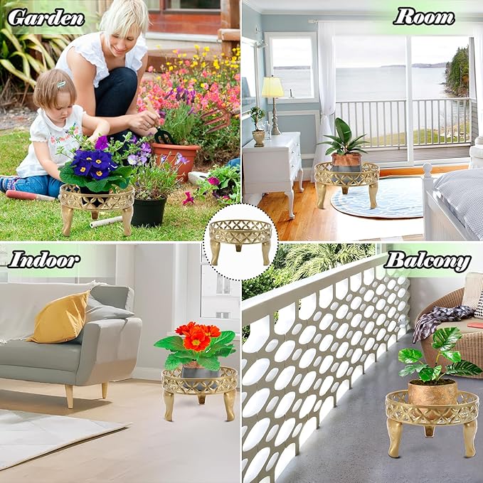 2 Pack Plant Stand, Anti-Rust Planter Stands for Indoor Plants, Metal Plant Stands Outdoor, Round Flower Pot Stands for Multiple Plants, Display Shelves Potted Plant Holders for Garden Patio