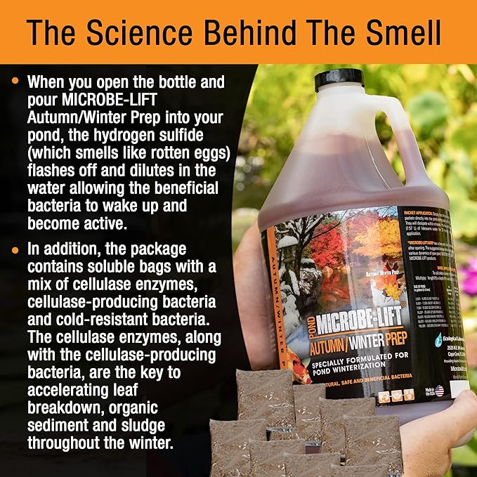 MICROBE-LIFT AUTPREP Autumn and Winter Prep Seasonal Conditioner for Ponds and Outdoor Water Gardens, OK for Live Koi Fish, Plants, and Decor, 32 Ounce Liquid and 4 2-Ounce Packets