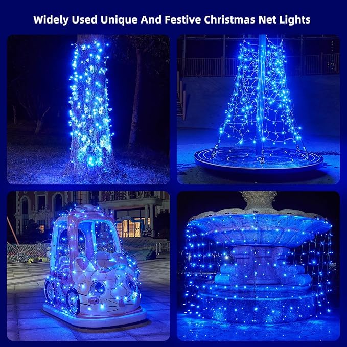 Led Net Lights Christmas Lights Outdoor Blue Christmas Net Lighting with 121Led Mini Globe Lights 5ftx5ft, Outdoor Indoor Fairy Mesh Net Lights for Christmas Trees, Bushes, Shrubs Decorations