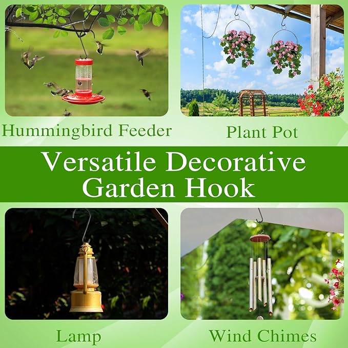 Dreecy 12 Inches Tree Branch Hooks, 4 Pack Extra Large S Hooks for Hanging Plants,Heavy Duty Hooks for Hanging Plants, Black Bird Feeder Hooks for Outdoors Hanging Basket, Lanterns and Ornaments