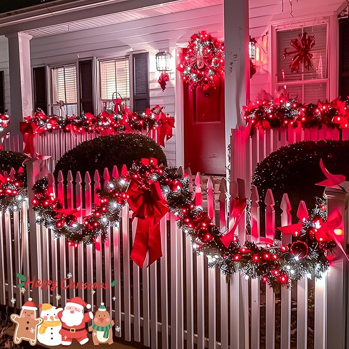 JMEXSUSS Connectable Red and White Christmas Lights, 8 Modes 100 LED Twinkle String Lights Indoor, Clear Wire Plug-in Christmas String Lights Outdoor Waterproof