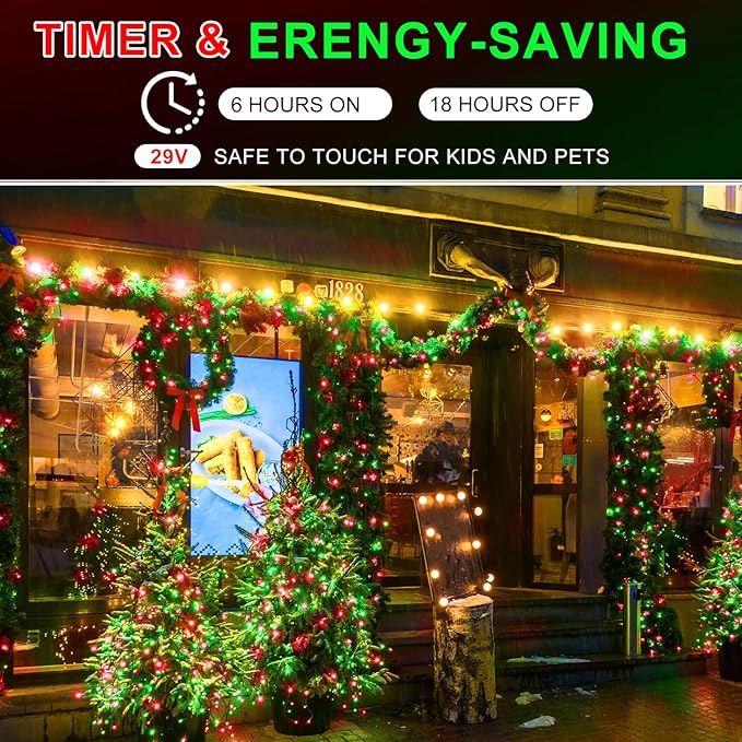 KNONEW 600FT 1500 LED Christmas String Lights Outdoor Green Wire Fairy Light 8 Modes & Timer Plug in Waterproof LED String Lights for Xmas Yard Tree Wedding Party Holiday Decorations(Red and Green)