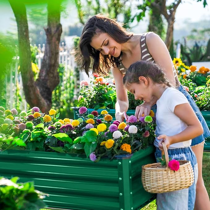 Land Guard Galvanized Large Metal Raised Garden Bed with Legs for Vegetables (Green)