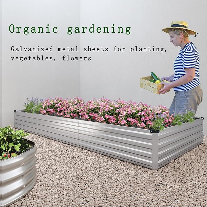 Galvanized Raised Garden Bed,12×4×1FT Metal Planting Box for Outdoor Vegetable, Herb,Planter Gardening (Silver)