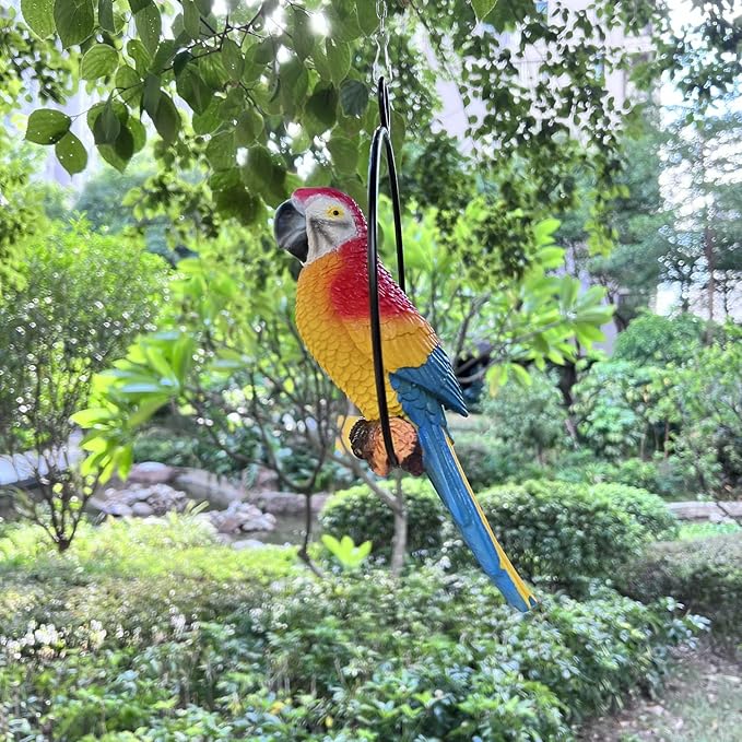 Lifelike Parrot Garden Statues Hanging Decor Ornaments Figurines Sculpture for Patio Lawn Yard, Blue Tail (Blue Tail)