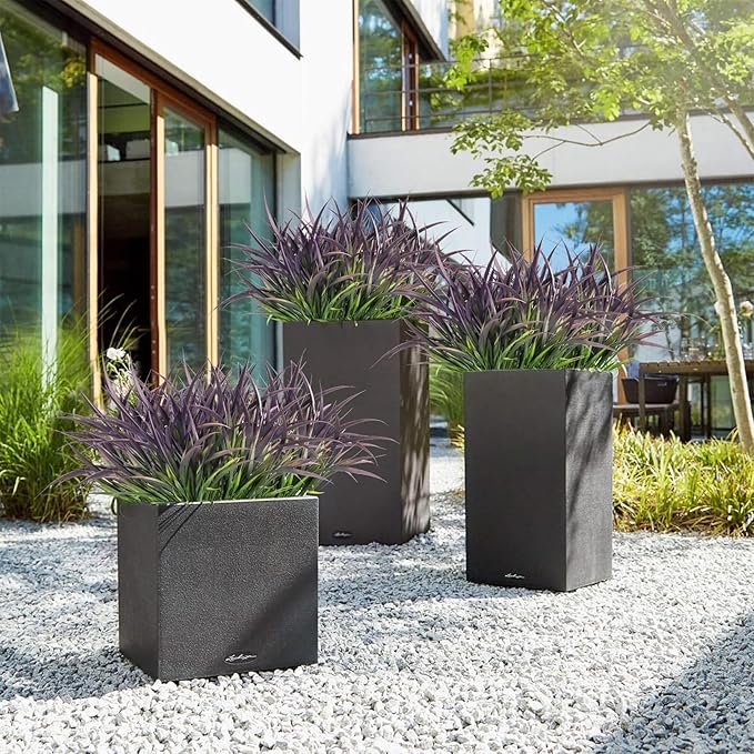 Ouddy Decor 16 Bundles Artificial Plants Outdoor Fake Grass Greenery Stems UV Resistant Faux Plastic Shrubs for Autumn Garden Pathway Front Porch Home Harvest Thanksgiving Halloween Decor, Purple