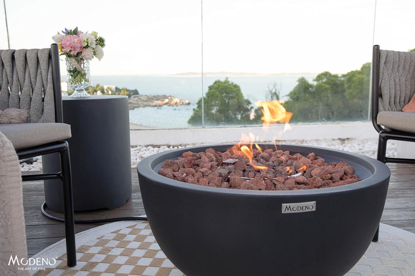 AMS Fireplace | Modeno | Jefferson | Firepit Table | Cover and Lava Rocks Included | (Fuel: Liquid Propane - Black)