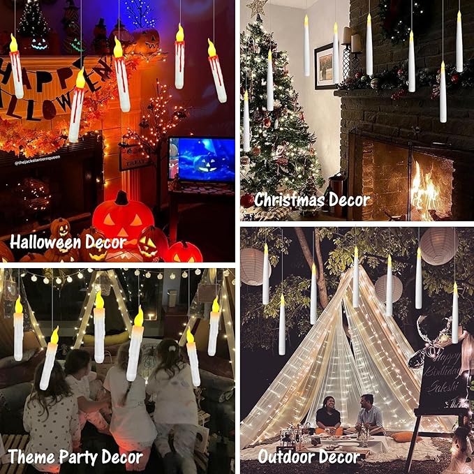 20pcs Flameless Candles with Wand, Hanging Window LED Candle, Battery Operated Warm Light Flickering Candle, Taper Candle Set for Christmas, Wedding, Birthday Party, Valentine's Day Gift