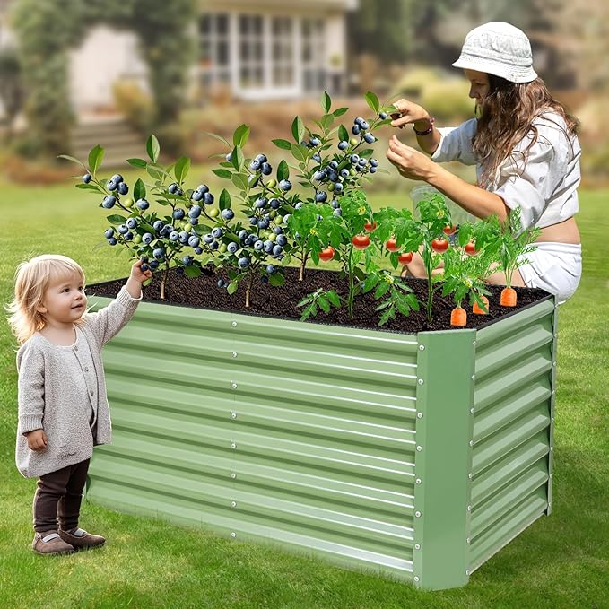 4x2x2ft (2 Pack) Raised Garden Bed - Galvanized Deep Root Planter Boxes Outdoor with Wing Nuts and Safety Edges for Gardening Vegetables, Flowers, Herbs, Succulents - Olive Green