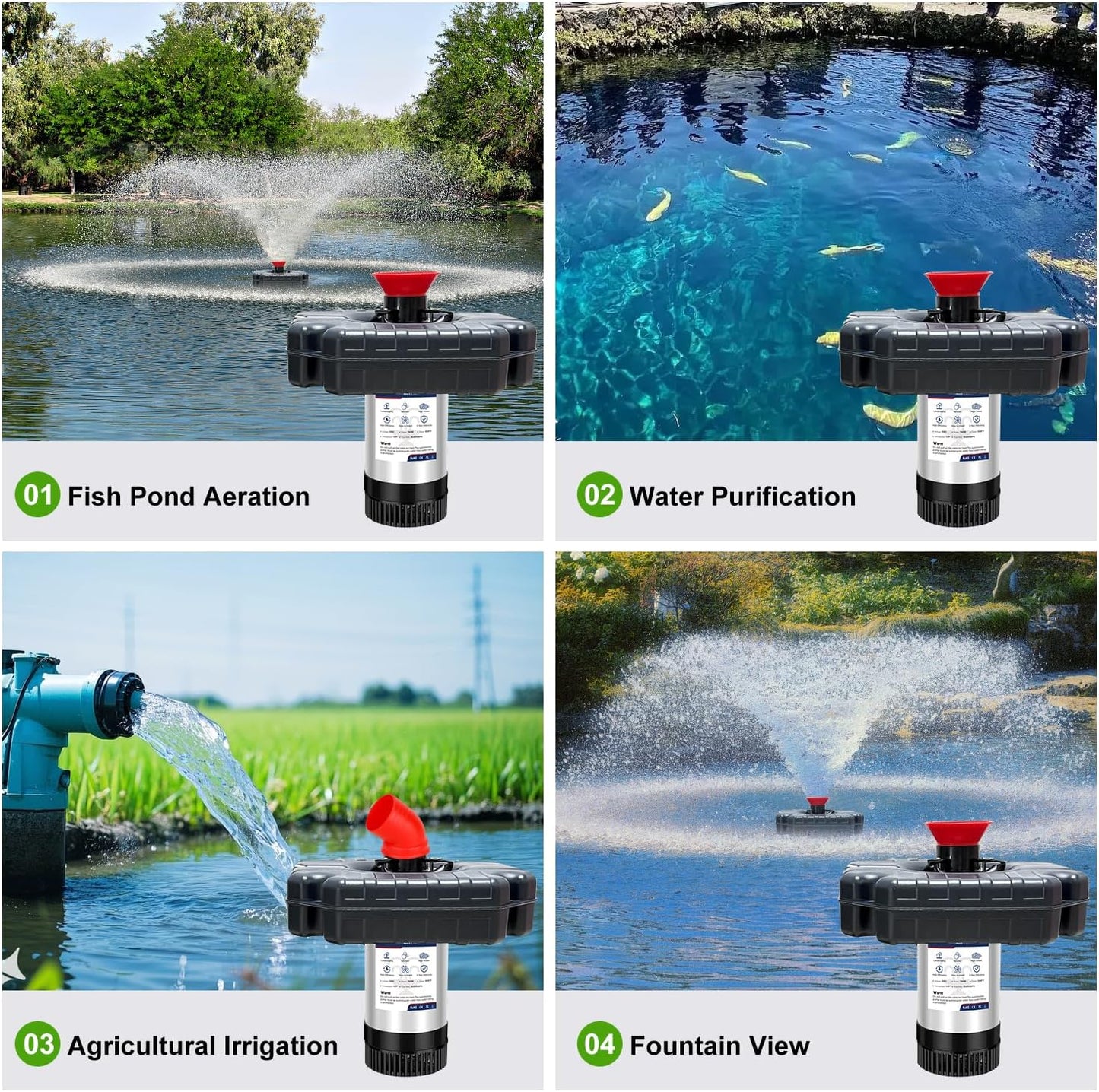 Pond Fountain Aerator Pump, 1HP 110V 15,000 GPM Pond Fountain, pond aerator, 15 Amp/100-foot Power Cord, Timer Controller, Suitable for Pond and Lake Aerator Pumps