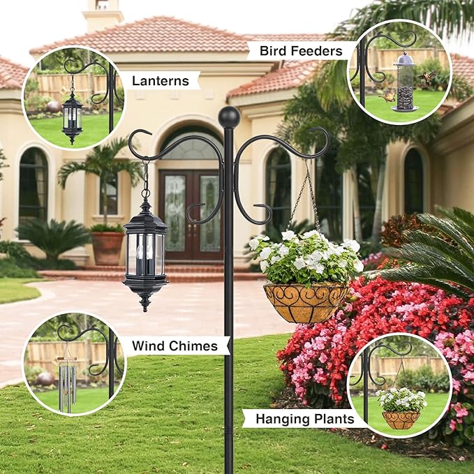 2 Pack 76 Inch Adjustable Double Shepherds Hooks for Outdoor Heavy Duty, Two Sided Garden Bird Feeder Pole for Hanging Plant Baskets, Solar Lights, Weddings Decor