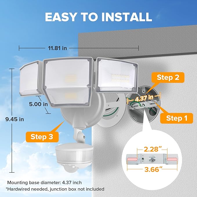 LUTEC 84W 9500LM LED Security Light Motion Sensor Outdoor Lights with Night Light, 4 Head LED Flood Lights Outdoor 5000K Daylight, IP65 Waterproof, Motion Detected Lights for Outside (White)