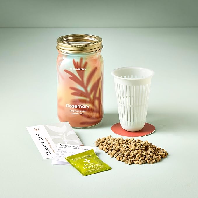 Modern Sprout Mason Garden Jar - Self-Watering Hydroponics Growing System Kit with Organic Herb Seeds - Jar Planter for Indoor Herb Garden - Seed Starter Kit - Home Decor & Gifting - Rosemary