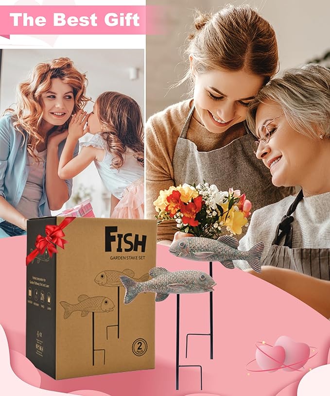 Outdoor Koi Fish Statues 2Pack: Garden Sculpture Ornaments Pond Decor for Yard Lawn Patio Porch Outside Decorative Gifts for Grandma Women Mom