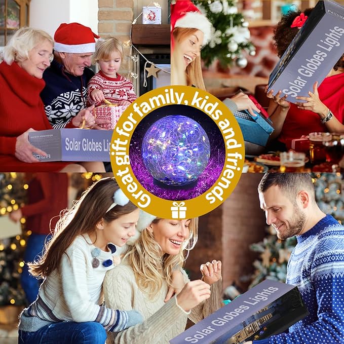 Solar Globe Lights Outdoor Waterproof-Solar Balls Garden-Cracked Glass Ball Solar Lights Outdoor-Solar Orbs Outside-Outdoor Decorations Patio & Yard Lawn Backyard Decor (GUO-XBQ-4-4-4)