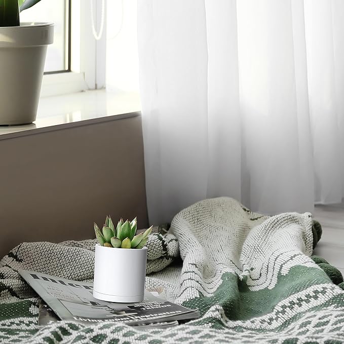 D'vine Dev 12 Pack 3 Inch Mini Plastic Plant Pots, Small Garden Planters for Plant with Drainage Holes and Saucers, White Color, 74-Z-C-4