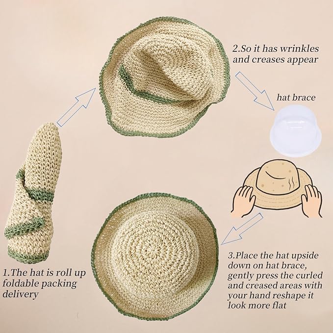 Floppy Big Beach Straw Hats for Women Foldable Summer Wide Brim Packable Sun Hat Womens Travel Straw Fedora Hat