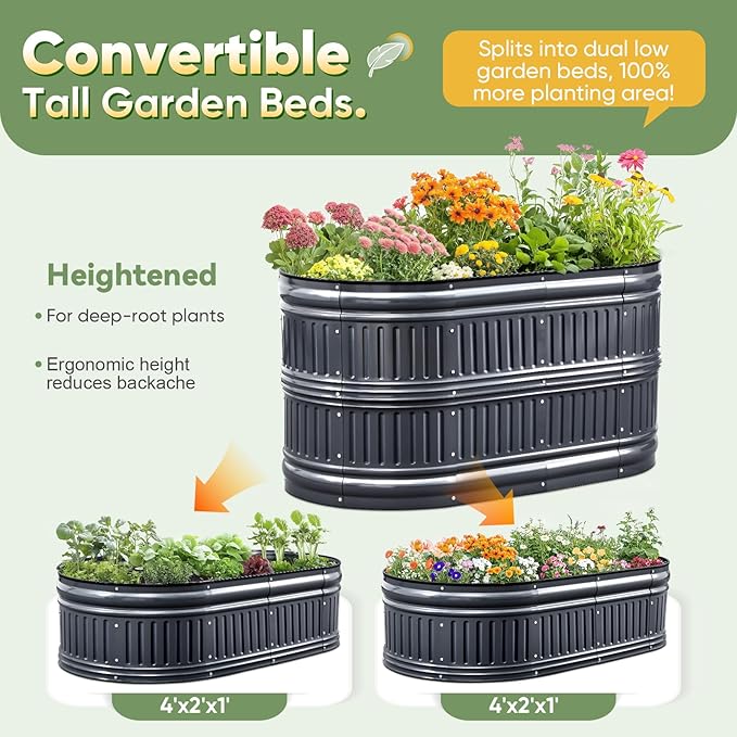 KING BIRD Raised Garden Bed Kit 2025 Upgraded Modular DIY Galvanized Planter Garden Box Outdoor for Gardening, Vegetables, Flowers, Elegant Roman Column Design, 47x24x24 in, Dark Grey