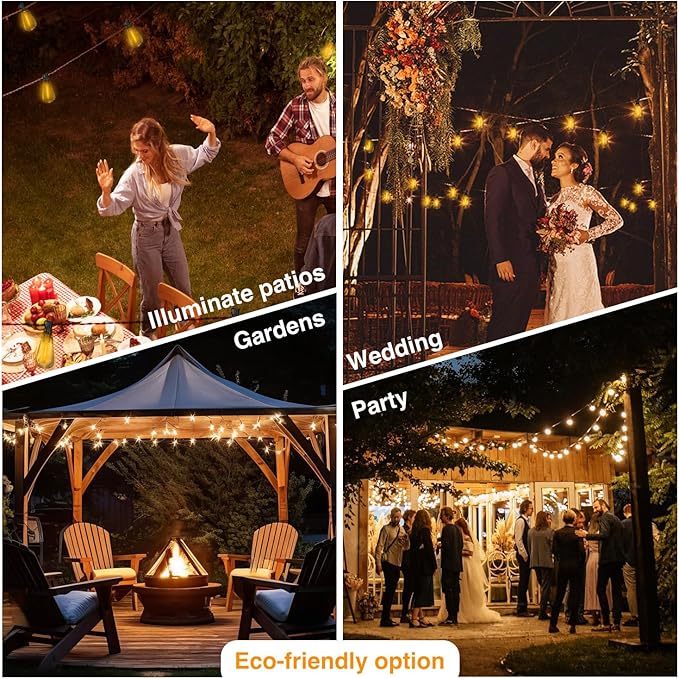 DAYBETTER 150ft Solar String Lights Outdoor Waterproof - 75 Bulbs 2700K Warm White with 7W Solar Panel, 12+ Hours Runtime & IP65 Weatherproof - Garden Patio Lights for Backyard, Wedding, Camping