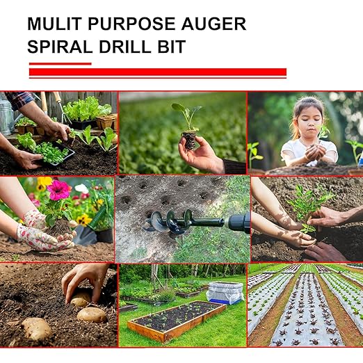 Garden Auger Drill Bit 1.6x9 in for Planting, Ground Earth Spiral Bit for 3/8" Hex Drive, Yard Auger for Bulbs, Hole Digger for Flowers, Bedding Digging Planter Tool