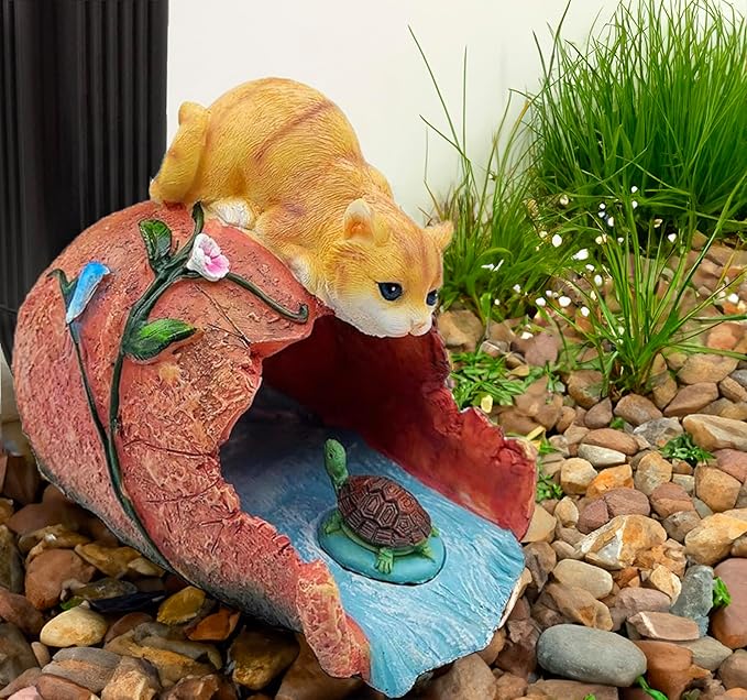 Teaeeno Orange Cat Decor Statue Gutter Downspout Extension Decorative,Animal Statue Outdoor Decor,3"×4" Rain Gutter Downspout Splash Block,Garden Splash Block Outdoor Sculpture,Rain Downspout Diverter