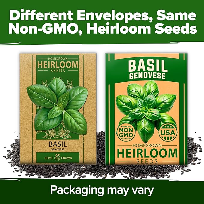 HOME GROWN π¨π¦π π£π₯ππ ππ¨π Genovese Basil Seeds Pack 1,750+ High Germination π‘π’π‘-ππ π’ Heirloom Seeds (Ocimum basilicum) Herb Seeds for Planting Indoor & Outdoor Gardening, for Culinary Use