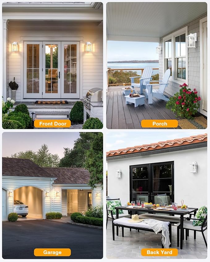 White Outdoor Light Fixture, 2 Pack Dusk to Dawn Exterior Lighting Fixtures, Anti-Rust Porch Lights, Dusk to Dawn Outdoor Lighting for House, Garage, Garden, Entryway, Doorway