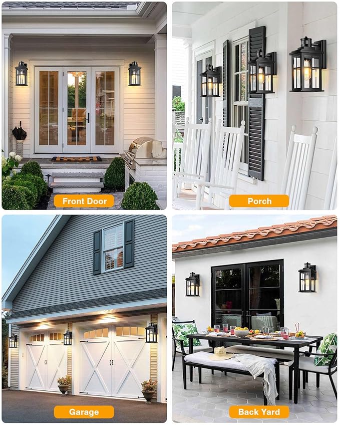 Motion Sensor Outdoor Light, Black Porch Light Dusk to Dawn, Waterproof Outdoor Motion Sensor Light, Anti-Rust Outside Lights for House, Garage, Doorway, Porch, 100% Aluminum