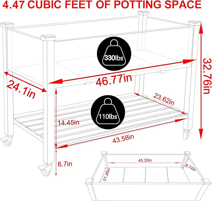 MUPATER 4x2FT Raised Garden Bed, Planter Box with Four Wheels and Legs for Herbs and Vegetables, Elevated Garden Bed with Drainage Holes for Outdoor Indoor, Natural Wood