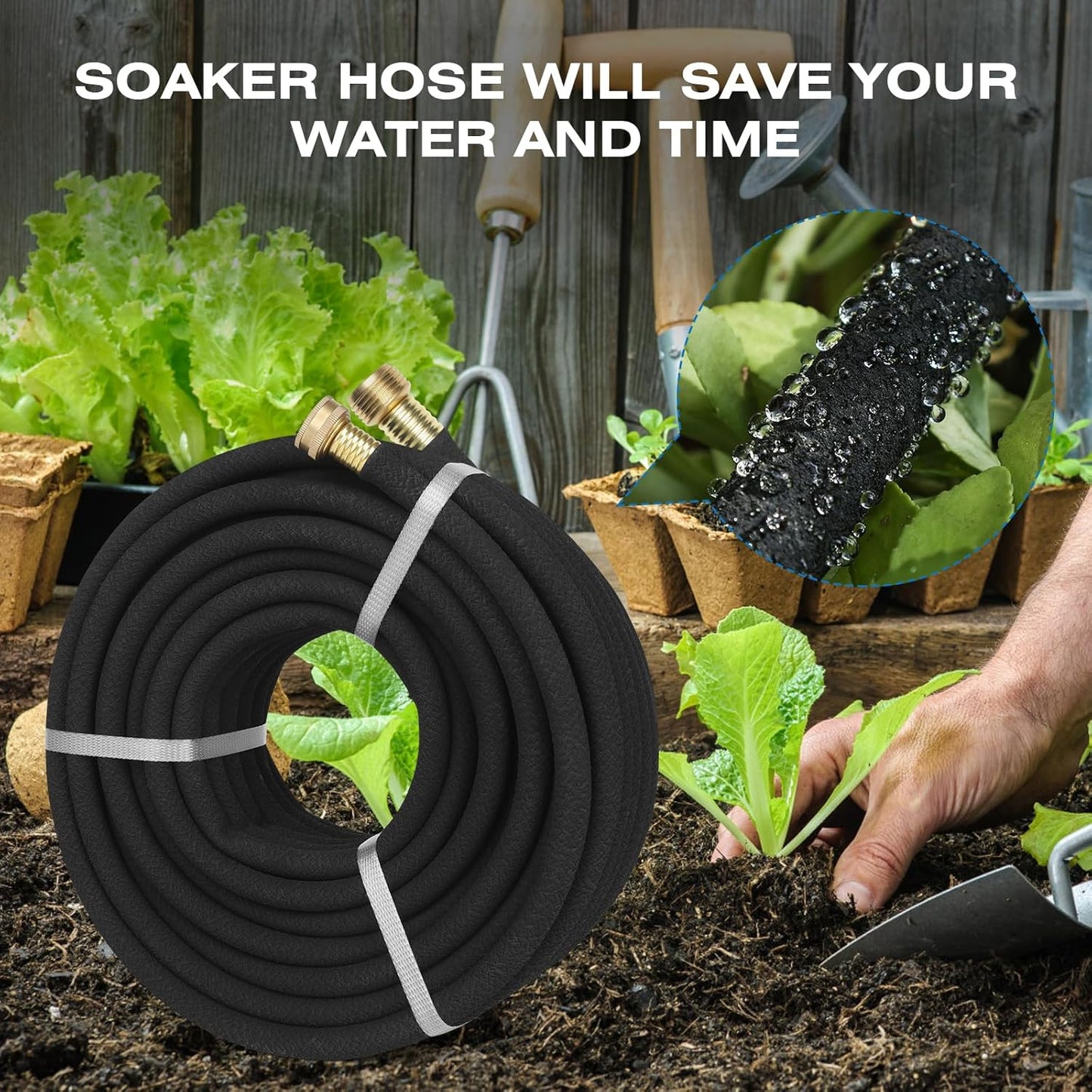 Soaker Hose 15FT Heavy Duty Rubber Saves 75% Water End Cap Included for Additional Hose Connect Great for Gardens/Flower Beds