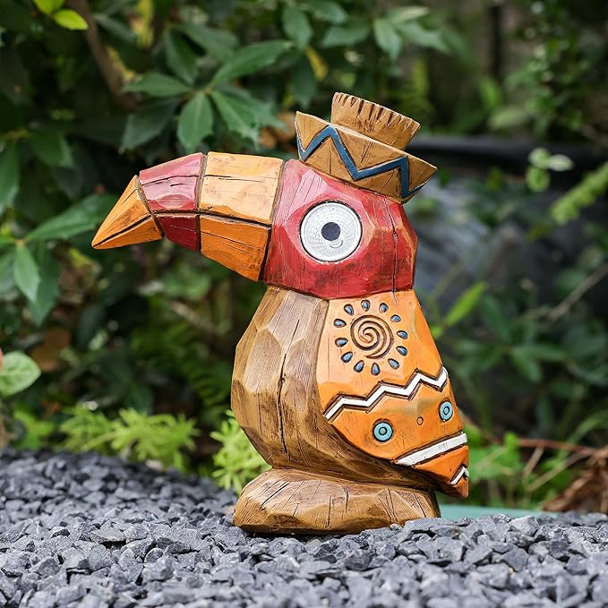 Solar Tiki Statue-WoodWoodpecker Bird-Garden Hawaiian - Solar Outdoor Light Garden Sculptures & Statues Totem Pole Bar Outdoor Patio Pool Yard Summer Decorations