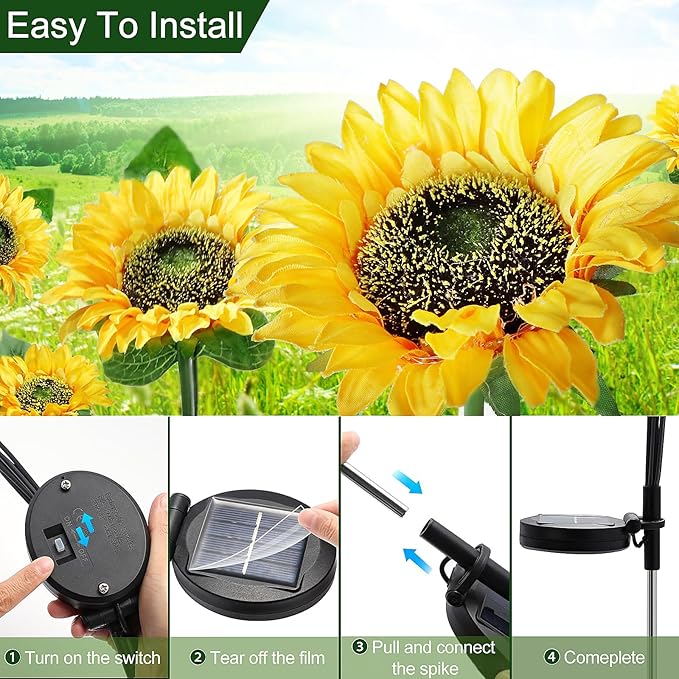 Flumy 2 Pack Solar Firefly Lights + 3 Pack Sunflowers Lights for Yard, Patio, Pathway, Lawn, Walkway, Camping, Pool