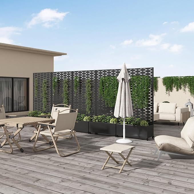 Casaphoria Metal Raised Garden Bed with Trellis and Wheels, 72"x35"x16" Planter Box for Climbing Plants, Vegetables & Vines, Features Drainage Holes and Privacy Screen (Black-Square)