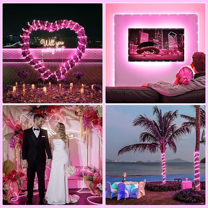 Rope Lights for Outside, 66FT 200 LED String Lights Outdoor with Waterproof 8 Modes, Flexible and Connectable Plug in Fairy Light for Indoor Patio Pool Garden Party Wedding Decorations, Pink