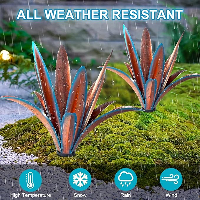 Enlarge thickened Wind Resistant Metal Agave Garden Art Metal Plant Country Garden Sculpture Statue Outdoor decoration Agave Metal Plant Courtyard Garden Lawn Ornament Gift (1, 12 Leaves blue)