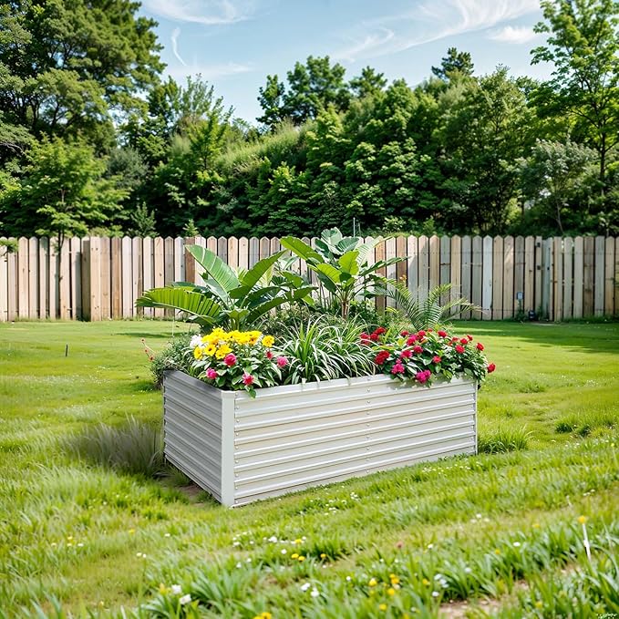 Raised Garden Bed 6x3x2ft, Galvanized Raised Garden Beds Outdoor for Vegetables Flowers Herbs, Steel Large Deep Planter Box, Tall Raised Garden Bed with 3ftx30ft Weed Barrier Fabric and Glove, Beige