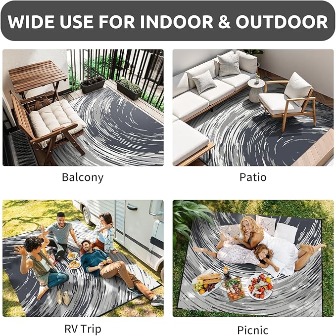 COCOER Modern Outdoor Rug 9x12 Reversible-Waterproof Outdoor Patio Rug-Quick Dry Outdoor Area Rugs Indoor Outdoor Rugs-Outside Rug Patio Decor for Porch Deck Balcony Backyard