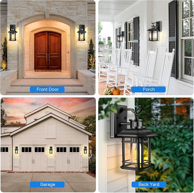 VIANIS 2 Packs Motion Sensor Outdoor Lights, Dusk to Dawn Outside Lights for House, Black Outdoor Light Fixture Sconce for House, Doorway, Entryway, Waterproof, Anti-Rust