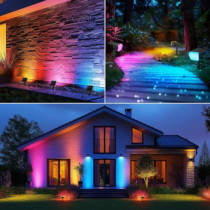 Consciot Solar Spot Lights Outdoor, 30 LEDs Waterproof Color Changing Solar Lights, 2 in 1 Adjustable Wall Lights, 10 Colors, D2D Modes Solar Landscape Spotlights for Garden Yard Walkway, 2 Pack