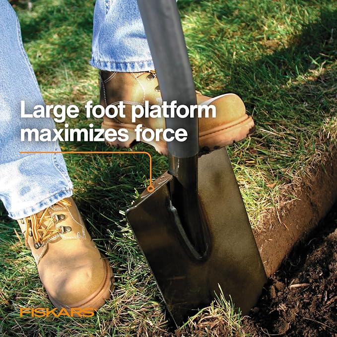 Fiskars Garden Shovel for Digging, Heavy Duty Steel Gardening Tool with Straight Handle